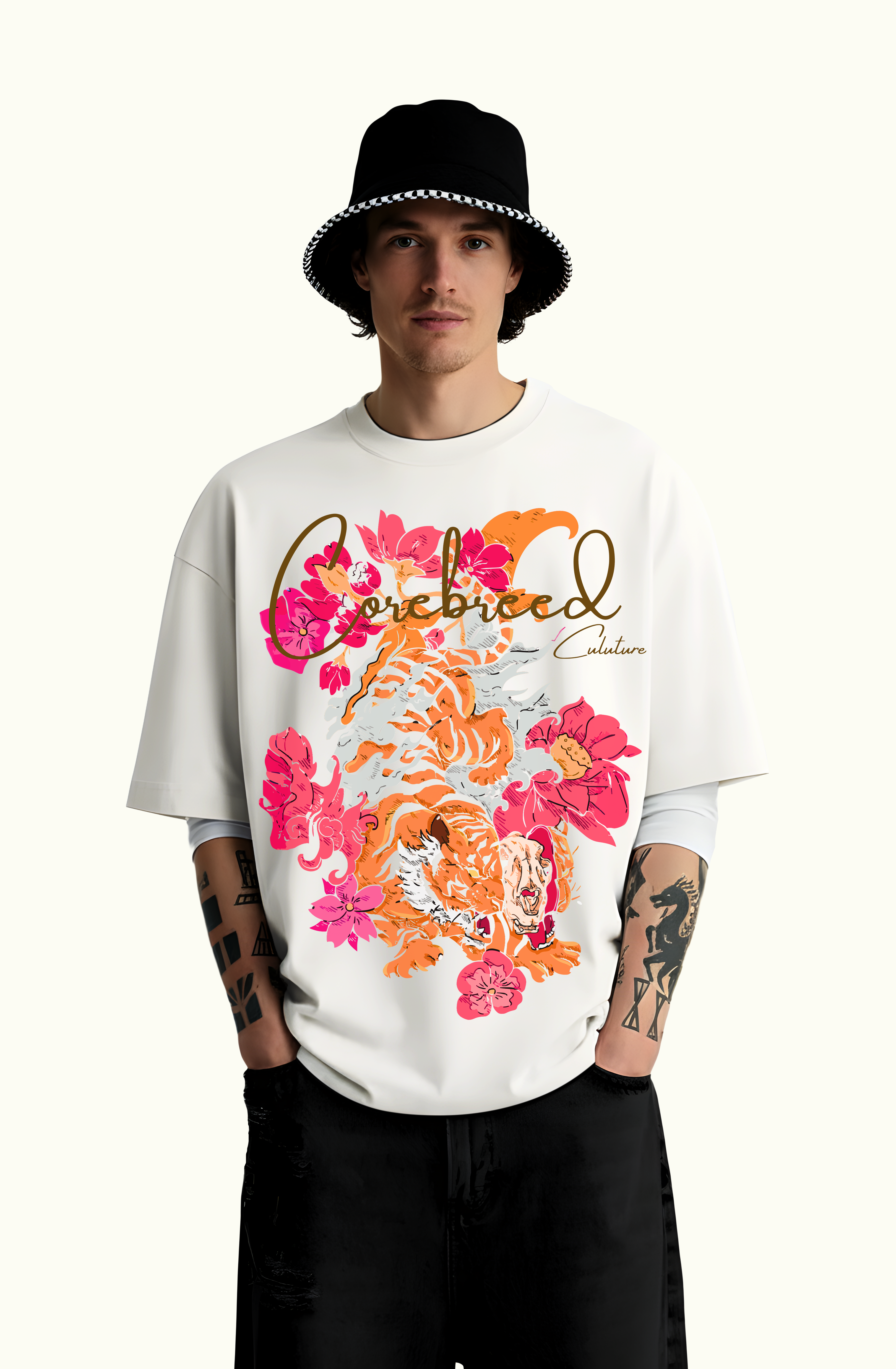 White Culture Tiger Premium Oversized Tee